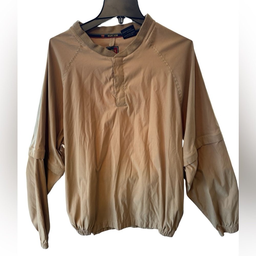 Sunice Vintage Tan Pullover Windbreaker Unzip-able Sleeves Men’s M Quarter Zip